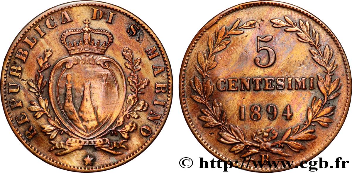 SAINT-MARIN 5 Centesimi 1894 Rome TB