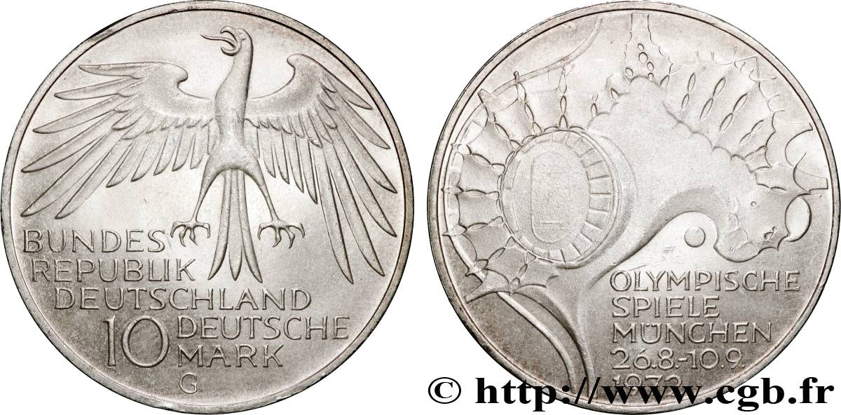 ALLEMAGNE 10 Mark XXe J.O. Munich - Stade Olympique 1972 Karlsruhe SUP