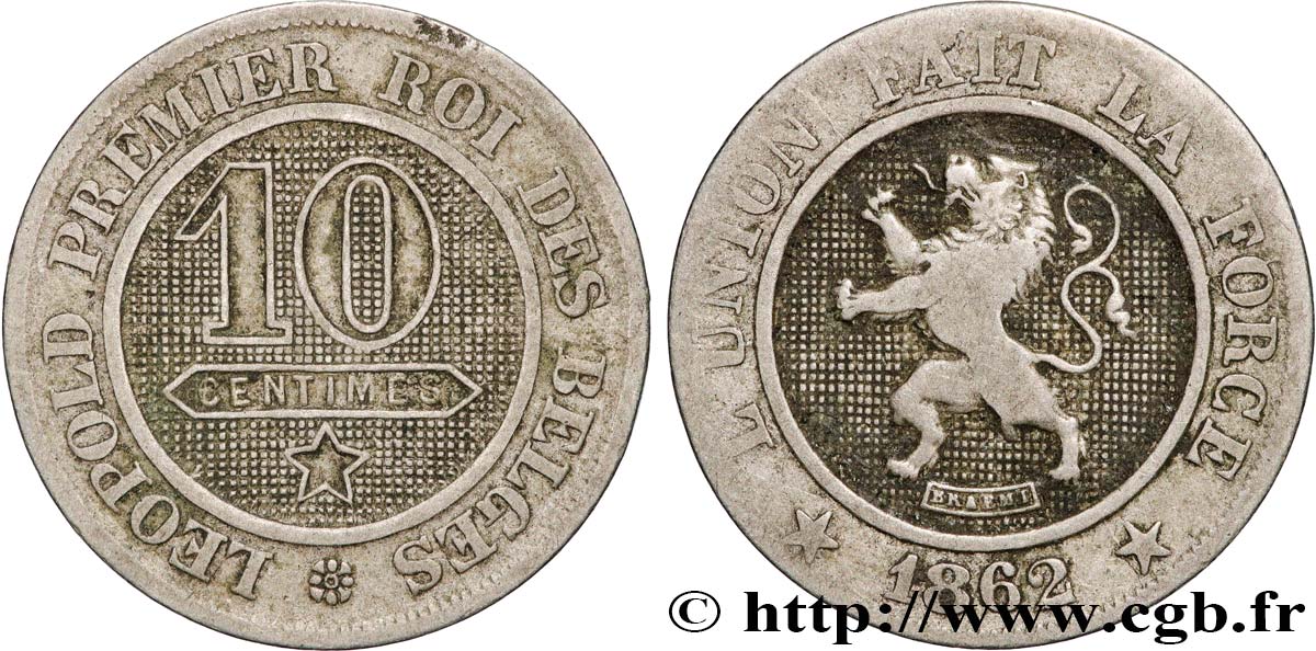 BELGIEN 10 Centimes Léopold Ier 1862 fSS