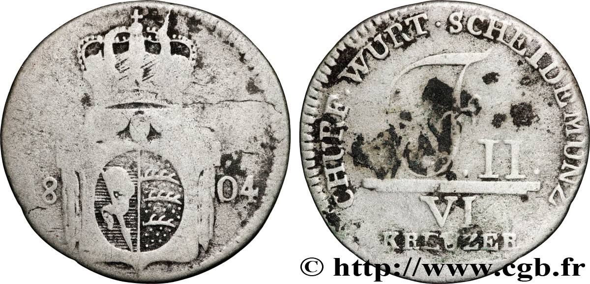 GERMANY - WÜRTTEMBERG 6 Kreuzer Frédéric II 1804 VF
