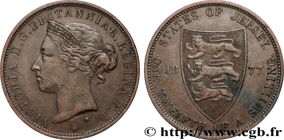 JERSEY 1/12 Shilling Victoria 1877 Heaton SS
