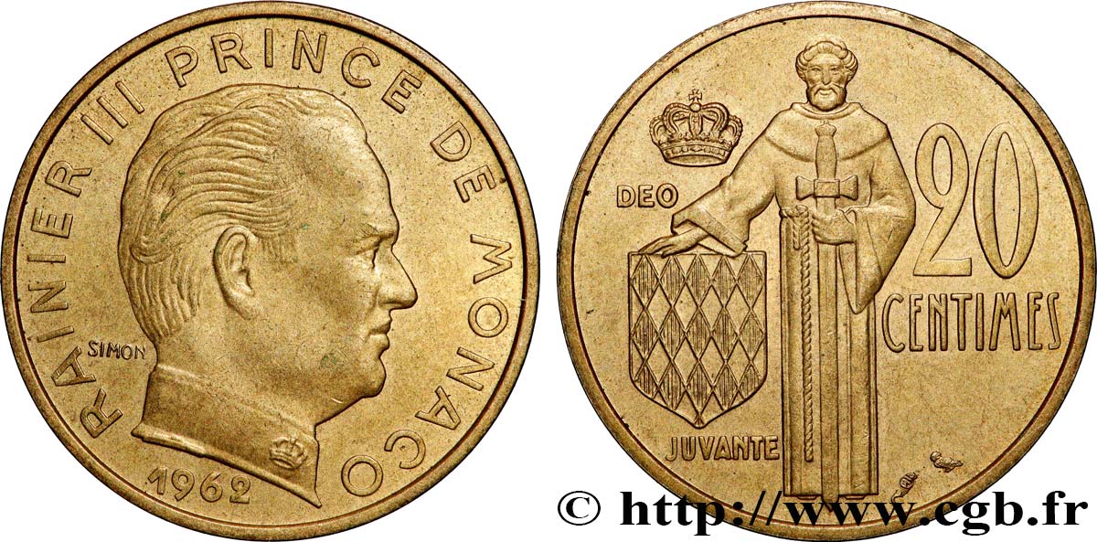 MONACO 20 Centimes Rainier III 1962 Paris AU