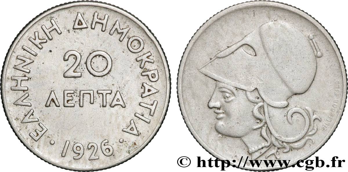 GRECIA 20 Lepta Athéna 1926 MBC