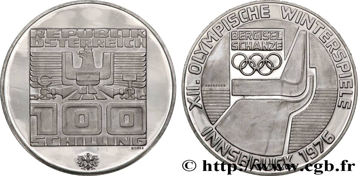 AUTRICHE 100 Schilling Proof J.O. d’hiver d’Innsbruck 1976 - tremplin olympique 1976 Hall SPL