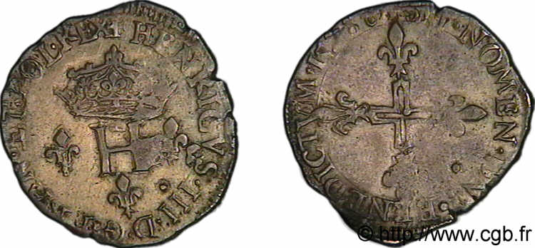 HENRI III Double sol parisis, 2e type 1578 Limoges TTB