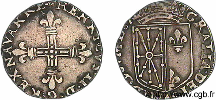 NAVARRE-BÉARN - HENRI III DE NAVARRE, II DE BÉARN Quart d écu de Navarre TTB