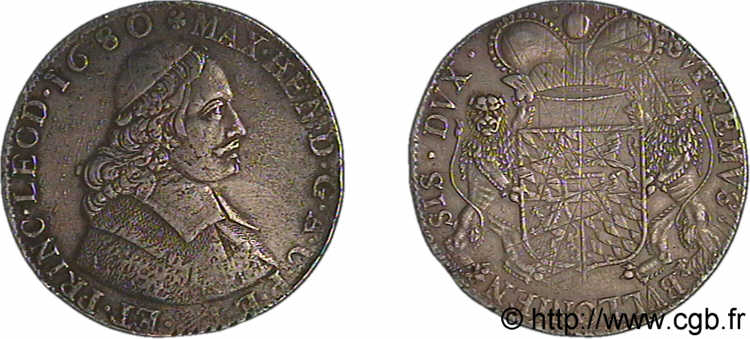 BISHOPRIC OF LIEGE - MAXIMILIAN HENRY OF BAVARIA Ducaton, 2e type 1680 Liège XF