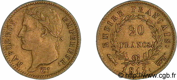 20 francs or Napoléon Ier tête laurée, Empire français 1813 Utrecht F.516/37 XF 