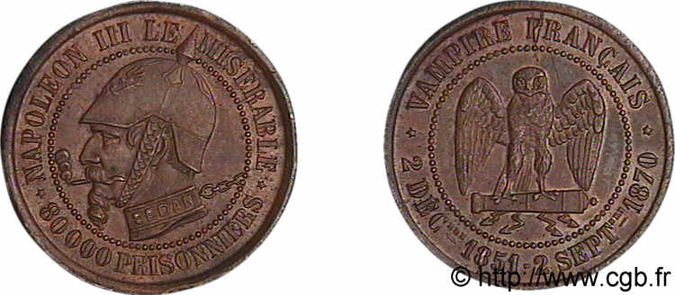 Monnaie satirique, module de 5 centimes 1870  F./ AU 