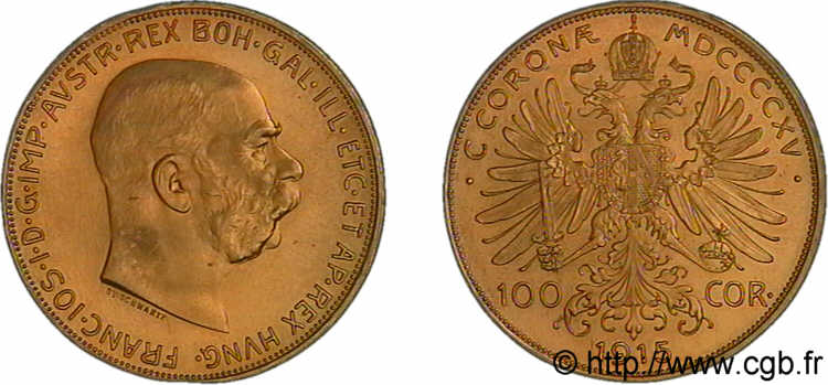 AUTRICHE - FRANÇOIS-JOSEPH Ier 100 couronnes en or 1915 Vienne  SPL 