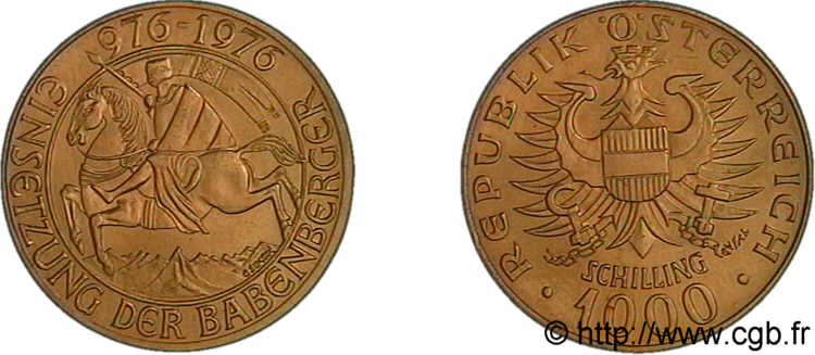 AUTRICHE - RÉPUBLIQUE 1000 schillings en or (jaune) 1976 Vienne SPL 