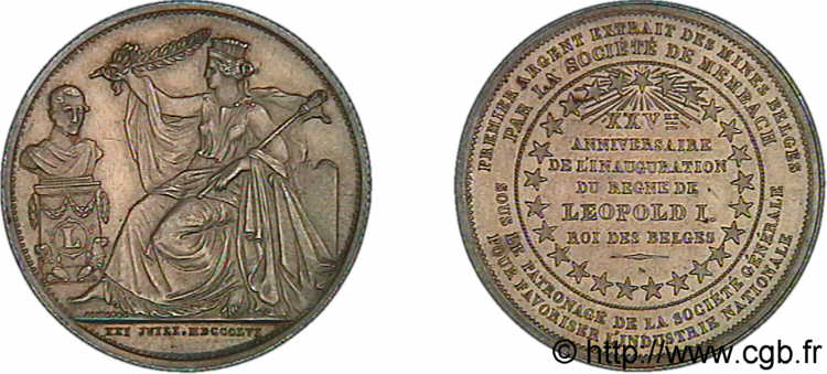 BELGIQUE - ROYAUME DE BELGIQUE - LÉOPOLD Ier 2 francs vingt-cinquième anniversaire de règne, Menbach 1856 Bruxelles FDC 
