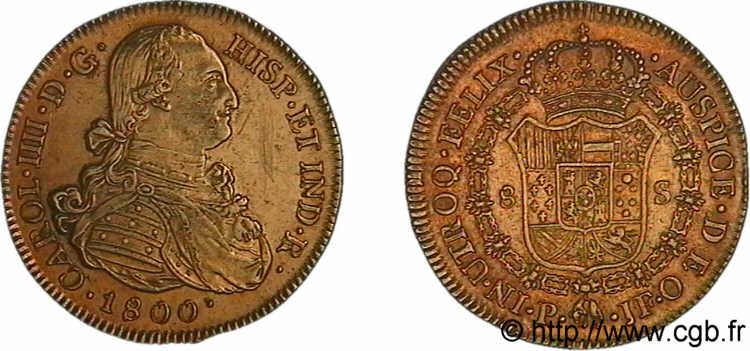 COLOMBIE - CHARLES IV 8 escudos en or 1800 Popayan TTB/SUP 