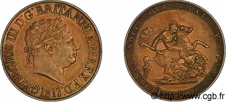 GRANDE-BRETAGNE - GEORGES III Sovereign (souverain) 1817 Londres TTB 