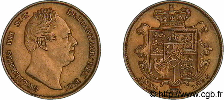 GRANDE-BRETAGNE - GUILLAUME IV Sovereign (souverain), 2e type 1836 Londres TTB 