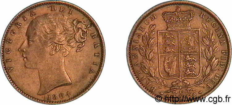 GRANDE BRETAGNE - VICTORIA Sovereign (souverain), type 2, grosse tête, signature en creux 1864 Londres TTB 