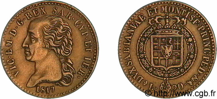 ITALIE - ROYAUME DE SARDAIGNE - VICTOR-EMMANUEL Ier 20 lires or, 1er type 1817 Turin BB 