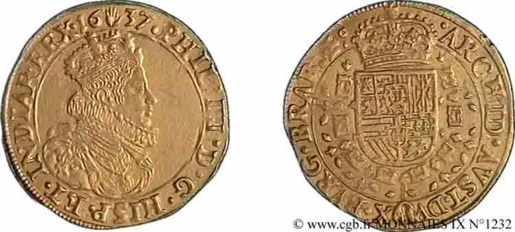 PAYS-BAS ESPAGNOLS - DUCHÉ DE BRABANT - PHILIPPE IV Double souverain 1637 Anvers TTB+