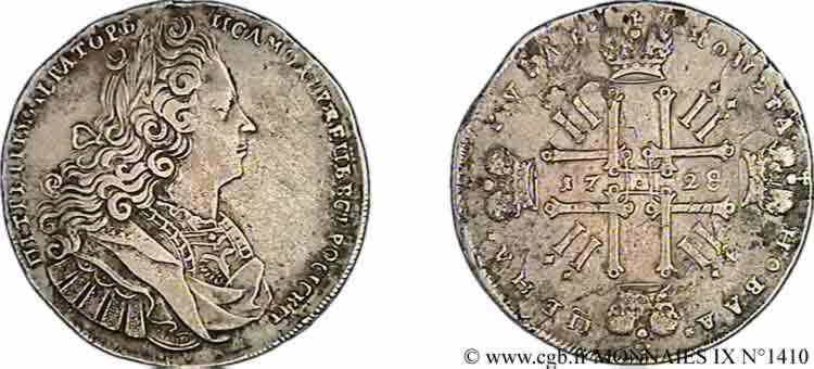 RUSSIA - PIERRE II Rouble, groupe VI 1728 Moscou SS