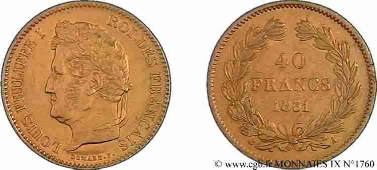 40 francs or Louis-Philippe, sans étoile 1831 Paris F.546/2 VZ 