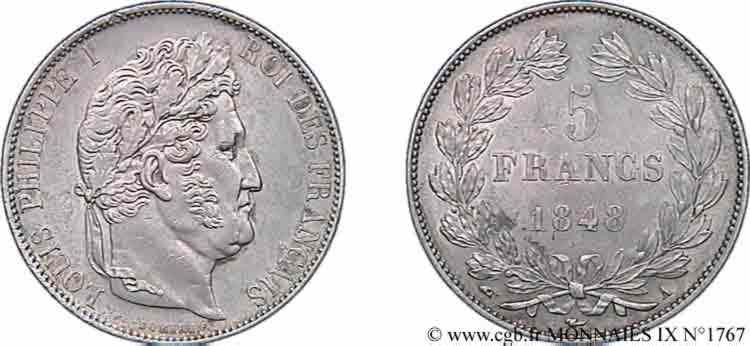 5 francs, IIIe type Domard 1848 Paris F.325/17 SUP 
