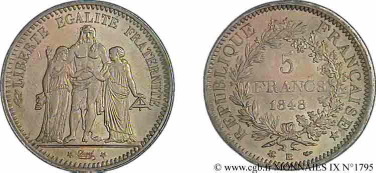 5 francs Hercule Deuxième république 1848  Stasbourg F.326/2 AU 