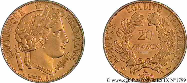 20 francs or Cérès 1851 Paris F.529/4 SPL 