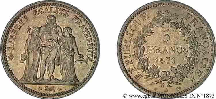 5 francs de la Commune 1871 Paris F.334/3 VZ 