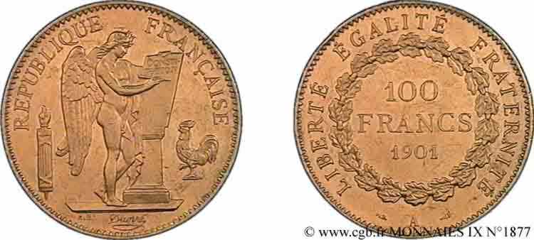 100 francs génie tranche inscrite en relief Dieu protège la France 1901 Paris F.552/14 SUP 