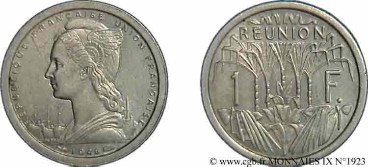 QUATRIÈME RÉPUBLIQUE - UNION FRANÇAISE - ÎLE DE LA RÉUNION 1 franc Union Française en aluminium 1948 Monnaie de Paris SUP 