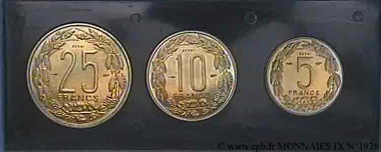 TROISIÈME RÉPUBLIQUE - TERRITOIRES SOUS MANDAT FRANÇAIS - CAMEROUN Lot de 3 essais pour le Cameroun en bronze aluminium 1958 Monnaie de Paris FDC 