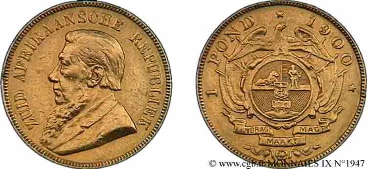 AFRIQUE DU SUD - RÉPUBLIQUE - PRÉSIDENT KRUGER 1 pond (pound ou livre) 1900  TTB 