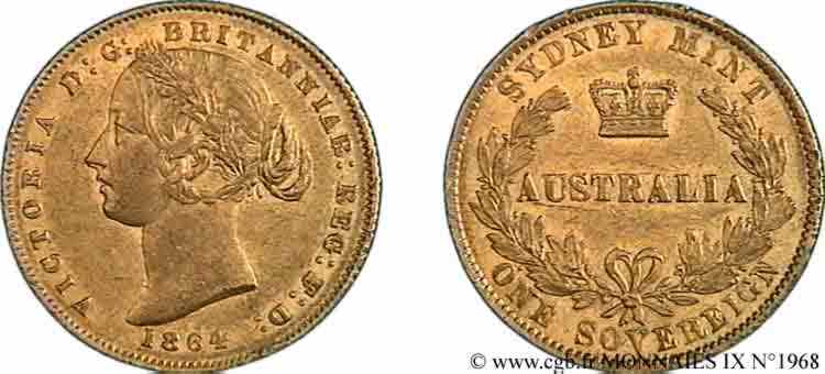 AUSTRALIE - VICTORIA Souverain, (Sovereign) 1864 Sydney TTB 