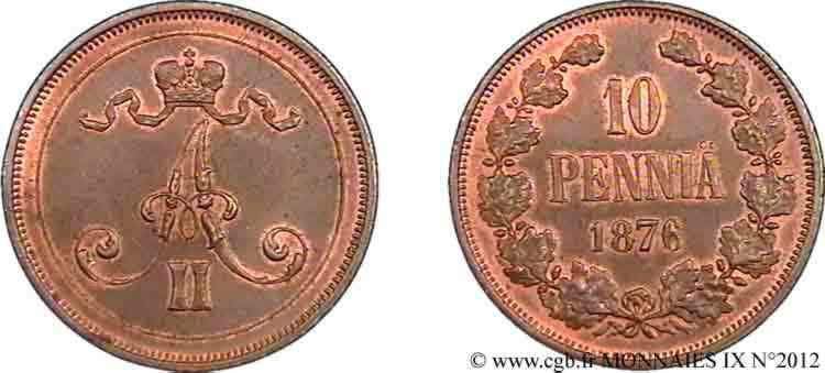 FINLANDE - GRAND-DUCHÉ - ALEXANDRE II 10 pennia, 2e type 1876 Helsinki SUP 