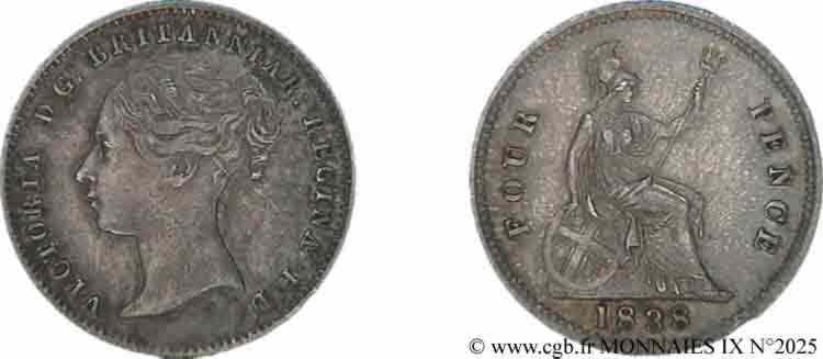 GRANDE BRETAGNE - VICTORIA 4 pence ou groat 1838 Londres TTB 