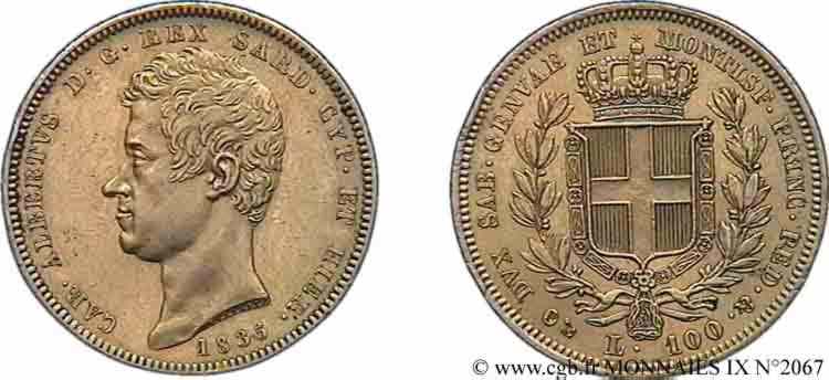 ITALIE - ROYAUME DE SARDAIGNE - CHARLES-ALBERT 100 lires or 1835 Gênes TTB 