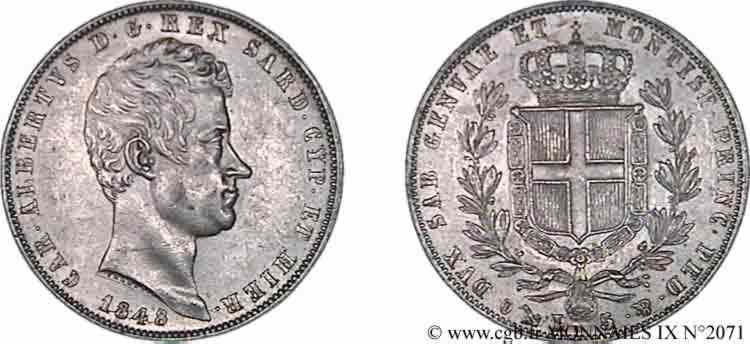 ITALIE - ROYAUME DE SARDAIGNE - CHARLES-ALBERT 5 lires 1848 Gênes SUP 