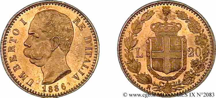 ITALIE - ROYAUME D ITALIE - HUMBERT Ier 20 lires or 1886 Rome SPL 
