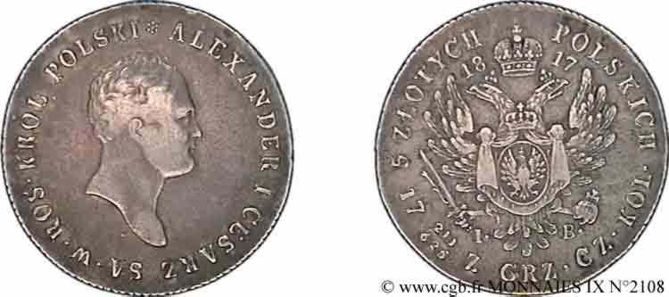 POLOGNE - ROYAUME DE POLOGNE - ALEXANDRE Ier 5 zlotych 1817 Varsovie TTB 