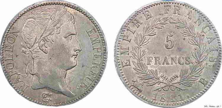 5 francs Napoléon empereur, Empire français 1811 Rouen F.307/28 AU 