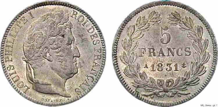 5 francs Louis-Philippe, Ier type Domard, tranche en relief 1831 Paris F.320/1 MS 