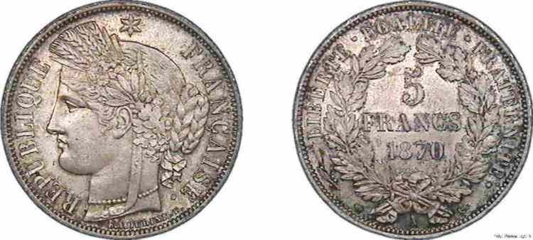 5 francs Cérès avec légende 1870 Paris F.333/1 MS 