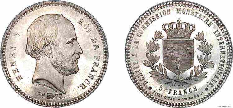 5 francs Henri V Prétendant, Commission monétaire 1873  F./ MS 