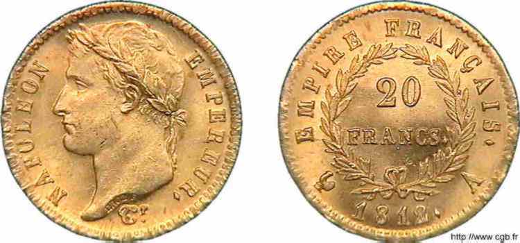 20 francs Napoléon tête laurée, Empire français 1812 Paris F.516/22 SPL 