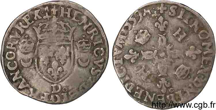 FRANCIS II. COINAGE AT THE NAME OF HENRY II Douzain aux croissants 1559 Lyon VF