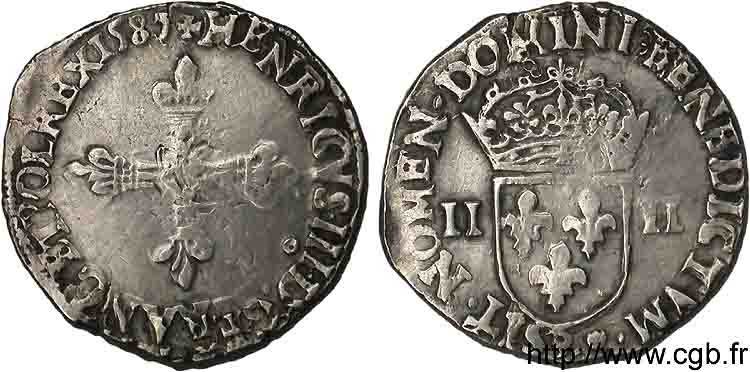 HENRY III Quart d écu, croix de face 1587 Rennes BB
