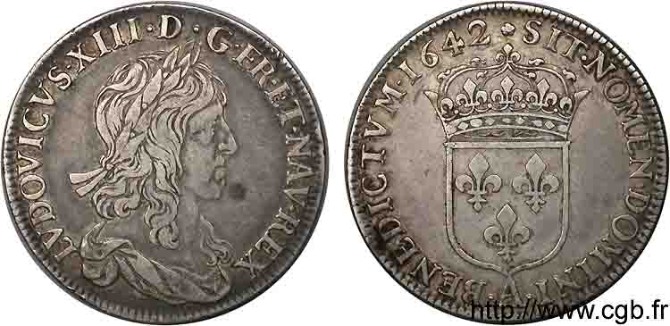 LOUIS XIII Demi-écu, buste drapé (1er buste de Jean Warin) 1642 Paris, Monnaie de Matignon XF