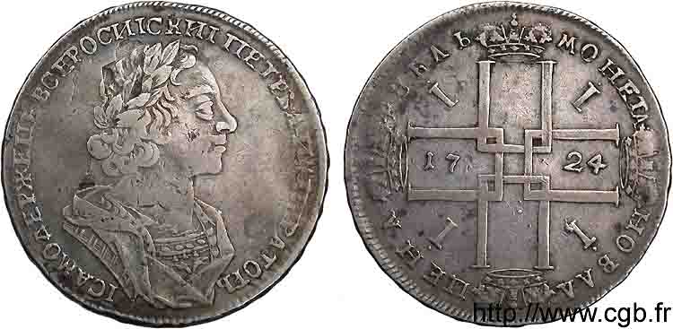 RUSSIE - PIERRE Ier LE GRAND Rouble, groupe II 1724 Moscou TTB