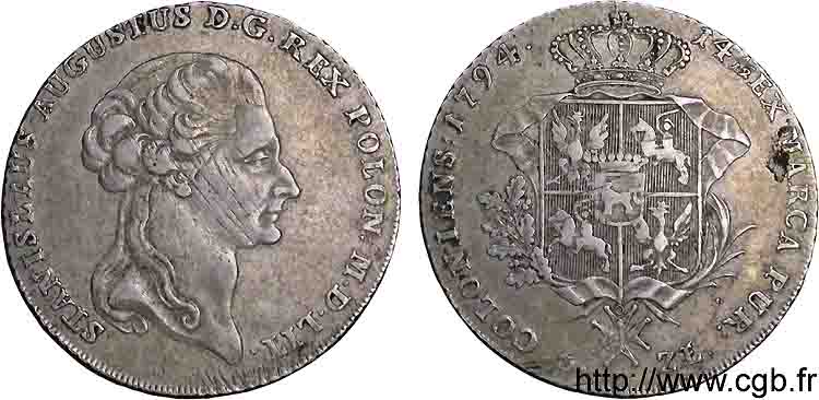 POLOGNE - ROYAUME DE POLOGNE - STANISLAS II AUGUSTE Thaler ou talar koronny ou 6 zloty 1794 Varsovie XF