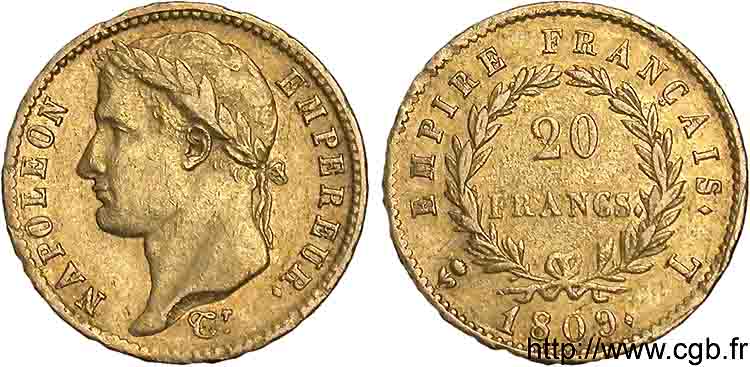 20 francs or Napoléon tête laurée, Empire français 1809 Bayonne F.516/4 XF